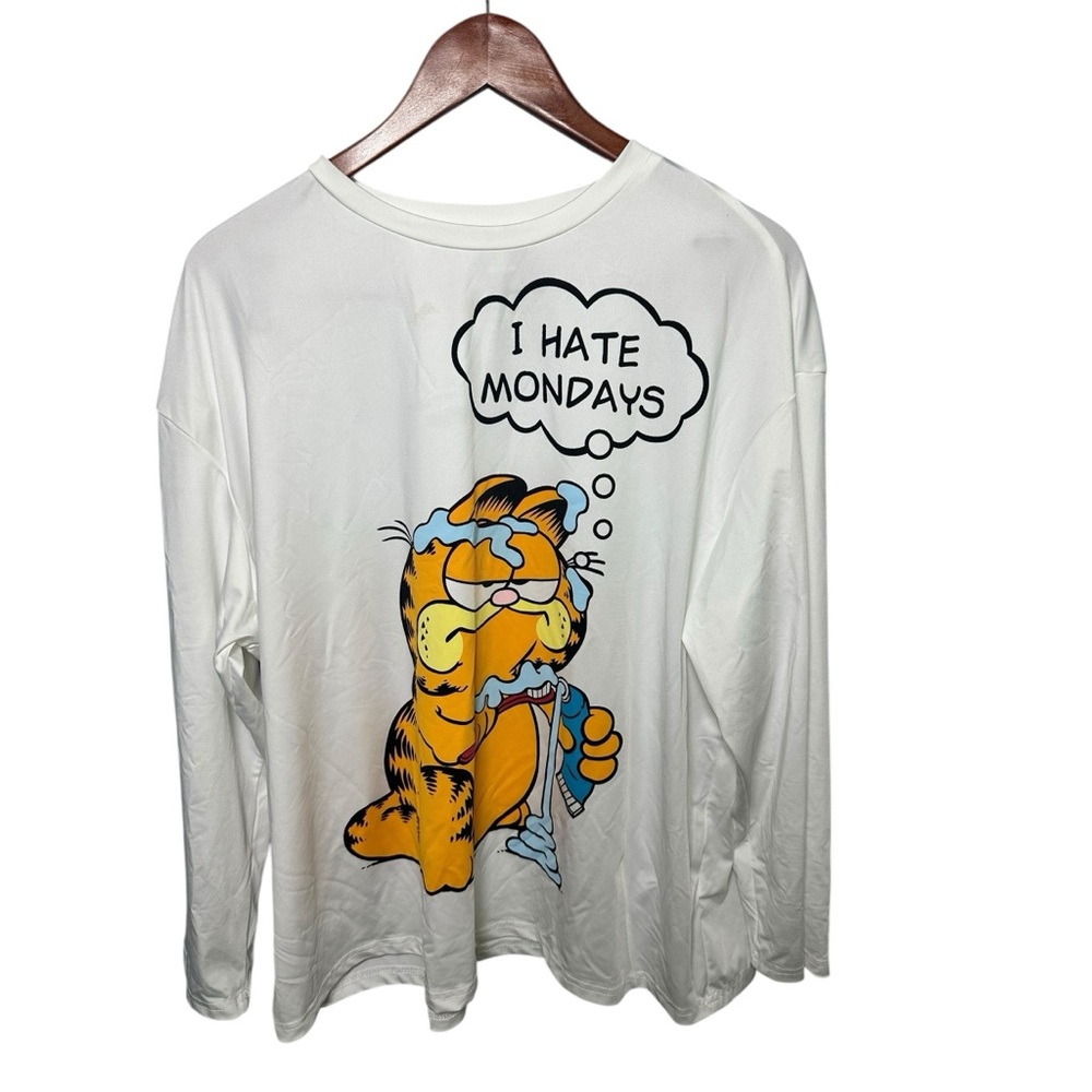 Garfield 'I Hate Mondays' White Long Sleeve Tee Shirt 1XL